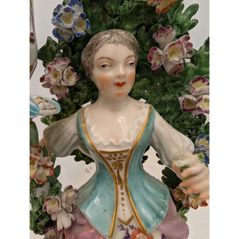 Chelsea Derby Style Brocage Pair Candle Holder Tree and Flowers Porcelain France - Picture 3 of 16
